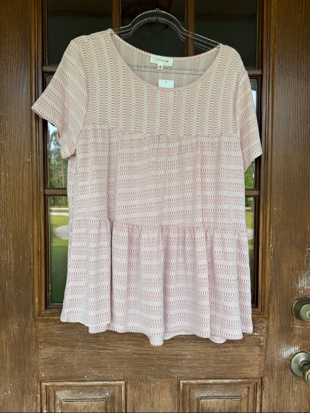 Light Pink Short-Sleeve Knit Peplum Tunic